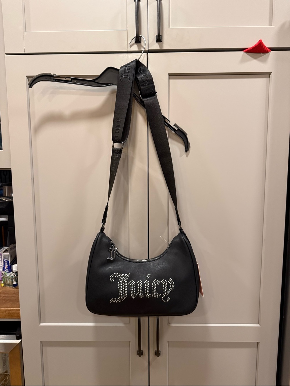 NWT Juicy Couture Black Crossbody Bag with Rhinestone 'Juicy' Logo